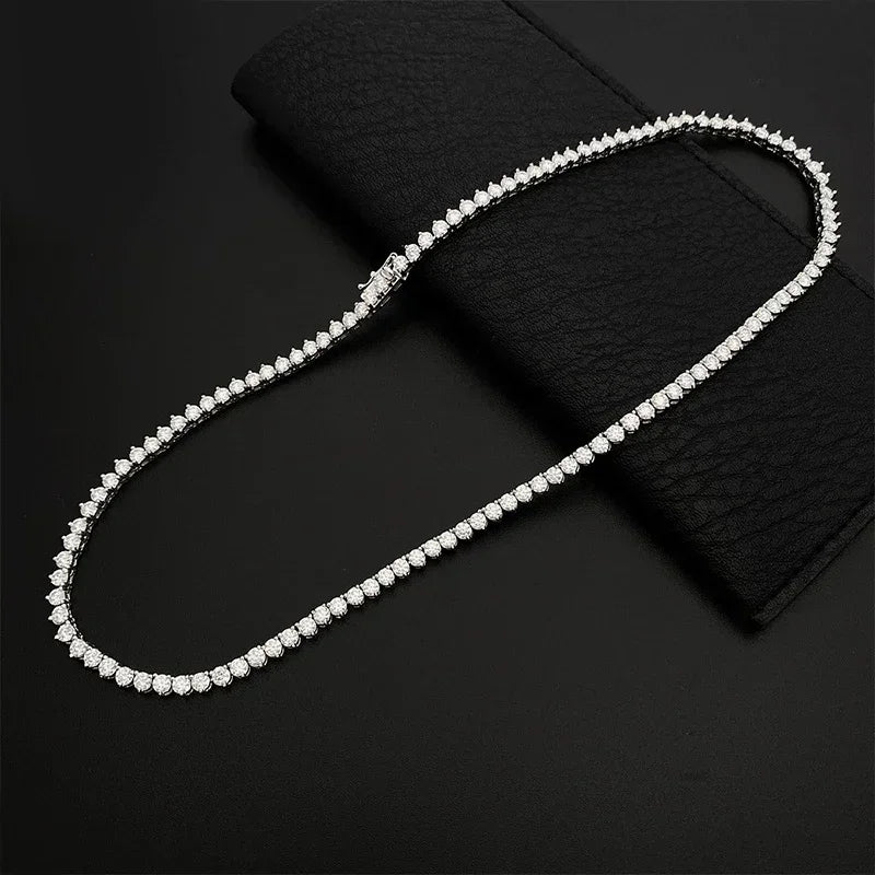 NeeTim Moissanite Tennis Necklace 3 Claw 925 Sterling Silver Plated 18k White Gold Sparkling Lab Diamond Necklaces for Women