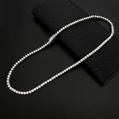 NeeTim Moissanite Tennis Necklace 3 Claw 925 Sterling Silver Plated 18k White Gold Sparkling Lab Diamond Necklaces for Women