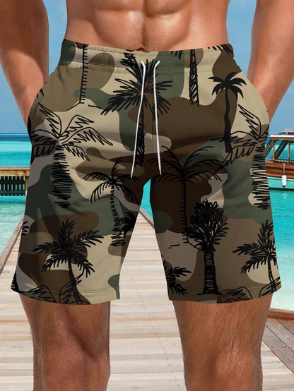 2025 Summer Beach Shorts Camouflage 3D Printed Hawaiian Vacation Style Men's Casual Board Shorts Swim Breathable Tactical Shorts