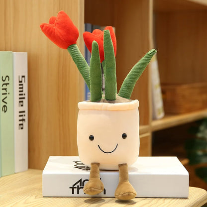 25cm シミュレーション 漫画 プラントポットシリーズ ぬいぐるみ 多肉植物 チューリップ ユリ ぬいぐるみ おもちゃ ホームデコレーション リビングルーム 寝室 女の子へのギフト