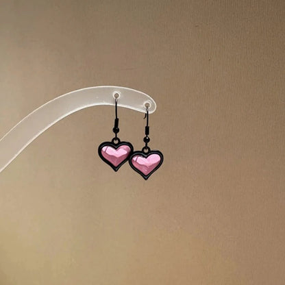 New Fashion Trend Pink Heart Pendant Earrings For Women Ear Hooks Jewelry Wedding Party Gift Accessories