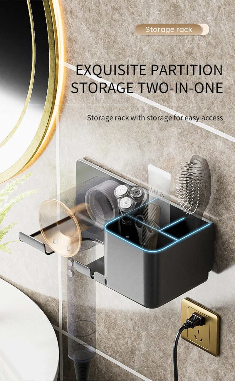 Hair Dryer Holder Wall Mounted Hair Straightener Dryer Hair Stand Bathroom Organizer Shelves Washroom Organization Shelves