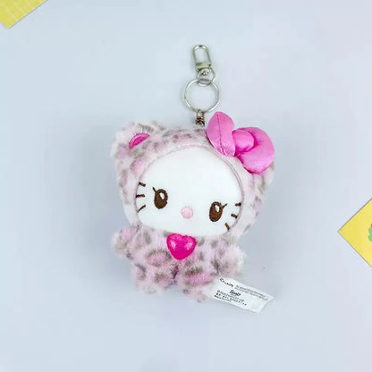 Kawaii Hello Kitty Doll Keychain Sanrio Anime Kuromi Melody Cartoon Leopard Print Kt Pendant Toys Zipper Decoration Girl Gifts