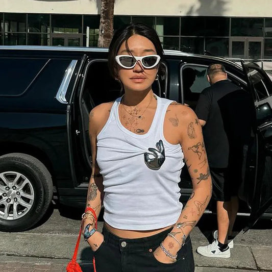 Women's Personalized Fashion Personalized Shrink Tank Top Sexy Solid Color OK Pattern Tank Top