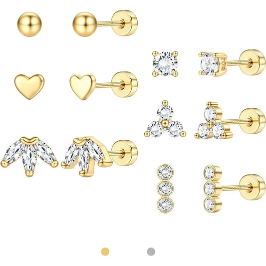 FASACCO Flat Back Stainless Steel Stud Earrings for Women 14K Gold-plated Cartilage Earring Helix Conch Tragus Piercing Jewelry