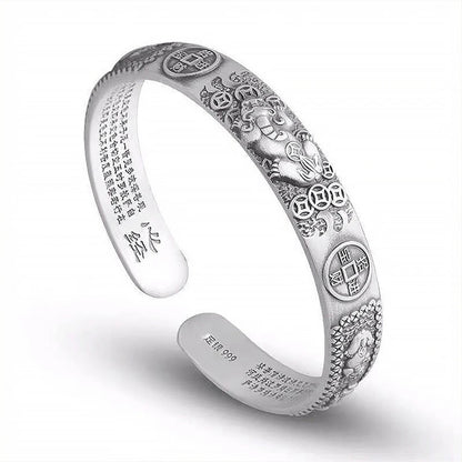 Thai Silver Tune-bringing Pixiu Copper Coin Men Bracelet Domineering Men Personality Heart Sutra Hand Ring Birthday Gift Jewelry