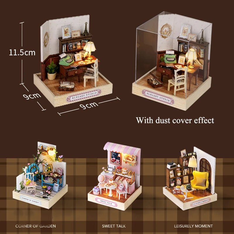 木製ミニチュアドールハウス DIY 小さな家キット 3Dパズル 組み立て式ハウス 家具 おもちゃ 子供の誕生日プレゼント