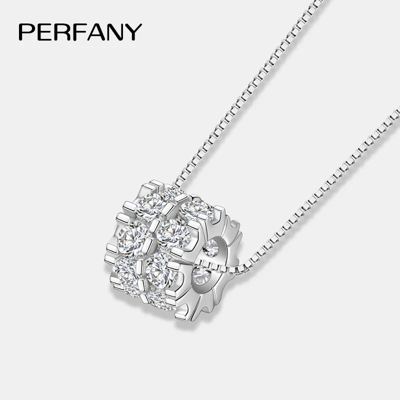 PERFANY 1.6CT Moissanite Necklace for Women S925 Pure Silver Spherical Laboratory Diamond Pendant Luxury Party Jewelry Gift