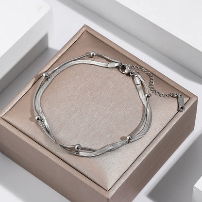 316L Stainless Steel Gold Color Double-Layer Anklets For Women Girl New Trend Leg Chain Waterproof Jewelry Gift Party