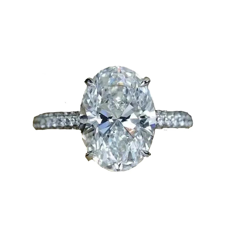 New 925 Sterling Silver Oval 4ct Lab Diamond Ring  Engagement Wedding Band Gig Stone Rings for Women Bridal Jewelry Gift