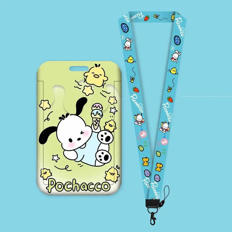 Cartoon Sanrio Lanyard Card Sleeve kawaii Hello Kitty Kuromi My Melody ID Card Bus And Subway Access Work Permit Card Sleeve