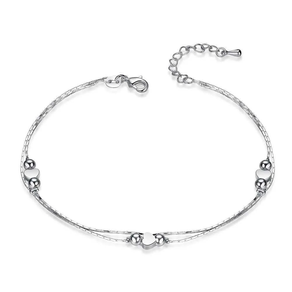 Heart Shaped Foot Chain Anklets Bracelets 925 Sterling Silver Fashion Jewelry For Women Wholesale