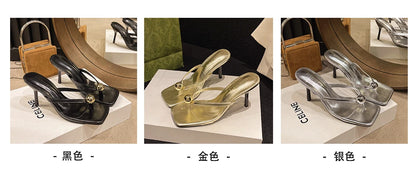 Women High Heels Slippers Designer Heeled Sandals Elegant Shoes Woman Summer 2025 Trend Fashion Fliop Flops Casual Slides Muje