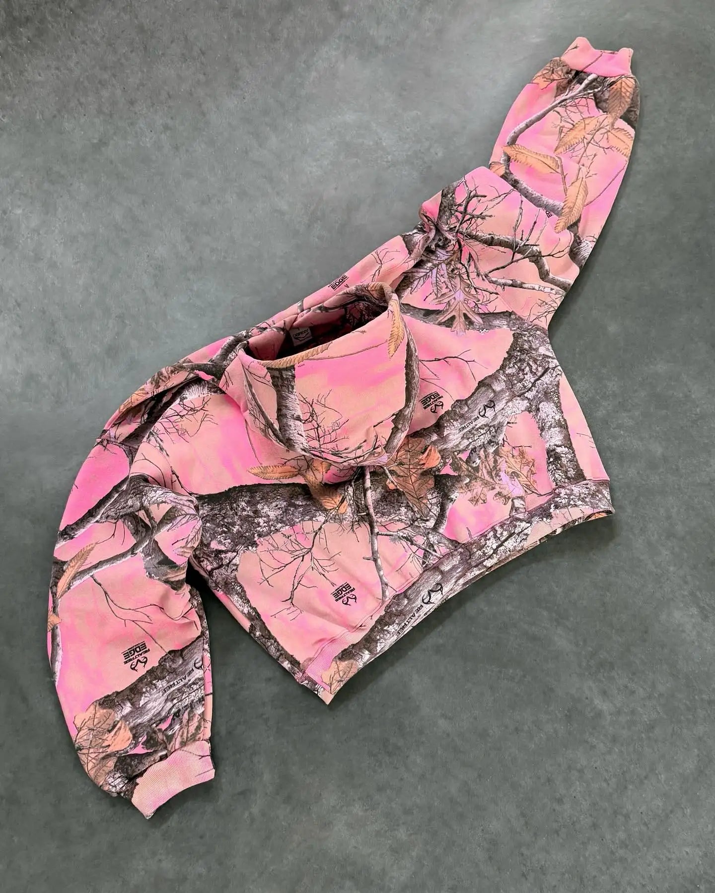 Y2K Retro Zip Up Hoodie Pink Branch Camo Print Pattern Sweatshirt Streetwear Harajuku Trendy Casual Camouflage Unisex Boxy Coat