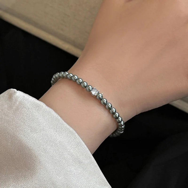 French Retro Single Zircon Pearl Bracelet for Women Simple Handmade Beaded New Elegant Luxury Jewelry Birthday Gifts for Female