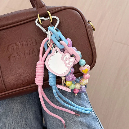 Sanrios Hellokittys Keychain Kawaii Cute Action Figure Rabbit Plush Key Chain Doll Pendant Bag Charm Accessories Keyring Ins