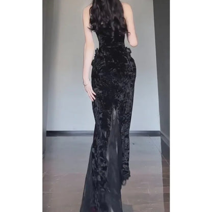 Summer Gothic Grunge Y2k Lace Dress Women Dark Academia Sexy Slim Party Dresses Korean Fashion Design Festival Long Prom Dress