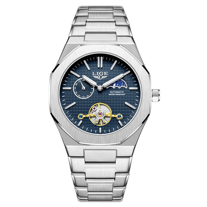 2025 LIGE New Luxury Tourbillon Mechanical Watches For Men Multifunctional Chronograph Moon phase Automatic Date Week Wristwatch