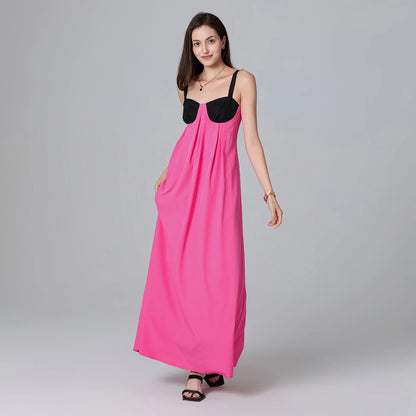 Puloru Night Clubbing Party Dresses Women Patchwork Backless Sleeveless Loose Fit Slips Long Dress Gown Evening Vestidos