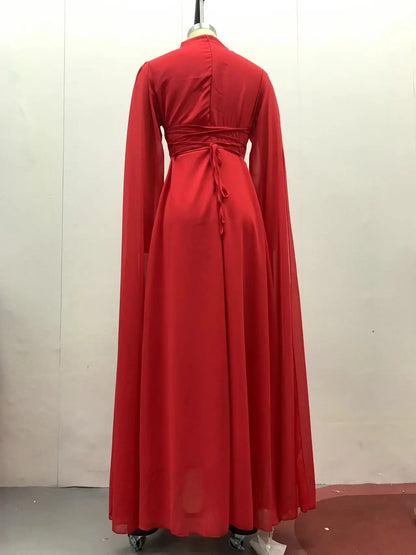 Party Dresses Women Long Dress Round Collar Solid Color Lace Up Tight Waist A Line 2025 Female Vestidos Temperament Maxi Gown