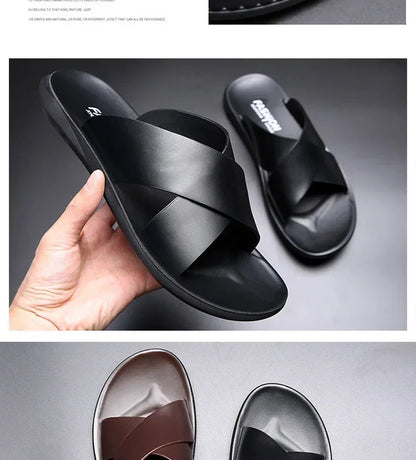 Sandals for Men Slippers Genuine Leather Luxury Brand Fashion  Men Flats Casual Non-slip Beach Sandalia Zapatos Hombre 2024