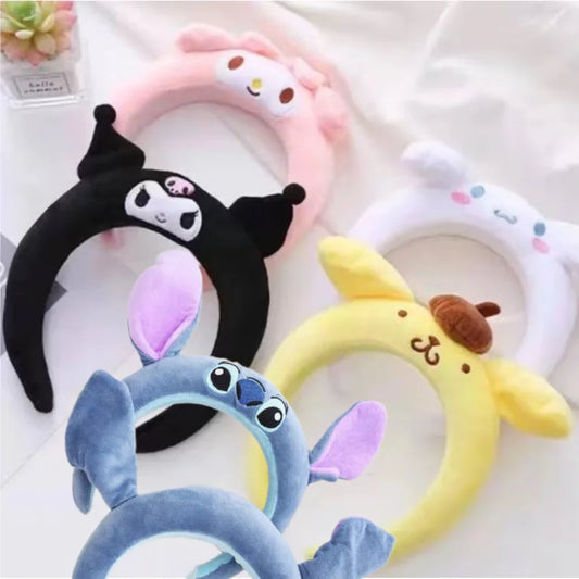1pc Kawaii Stich Funny Headband Kuromi Melody Cinnamoroll Cute Cartoon Plush Hair Accessories for Girl Women Wash Face Hair Band