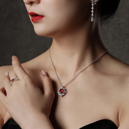 2.5ct 5A ラボグロウンルビー ネックレス レディース用 レッドダイヤモンド 925シルバープレート 18kゴールドネックレス