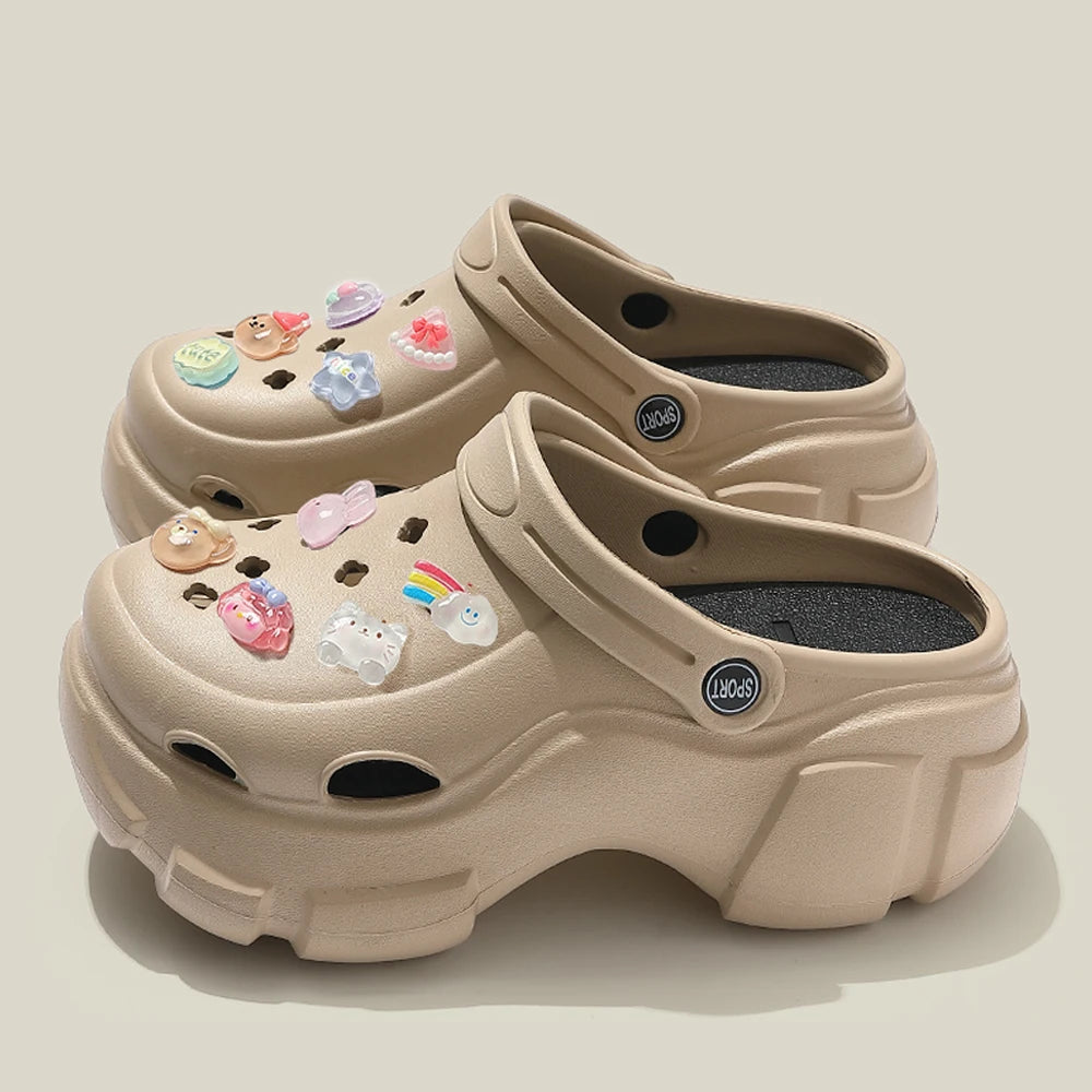 BASATU 夏のアウトドアクロッグ レディーススリッパ プラットフォームビーチサンダル DIYかわいいカートゥーンクロッグ レディースビーチサンダル 女性用ガーデンシューズ