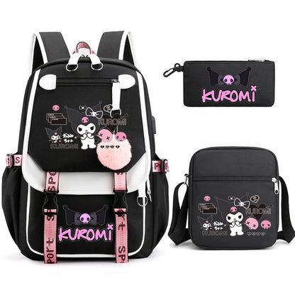 Kuromi Student Backpack 3pcs Cartoon Rucksack Girls School Bag High Capacity Women Backpack Female Cute Leisure Travel Mochilas