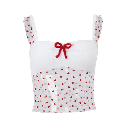 Candyhot Sexy Bow Casual Y2K Women's Top Summer Gauze Aesthetic Printed Tank Top Perspective Sleeveless Sling Women's Clothing