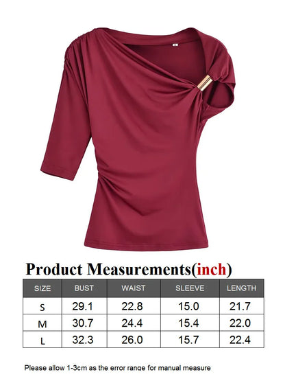 TRAF GAL 2025 Summer Thin Women Tees Short Sleeve Metal Detail Ruched Elastic Slim Asymmetric T-Shirt Female Crop Top Y2K