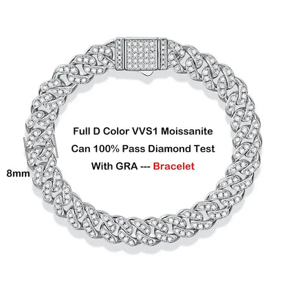 EWYA フルモアサナイト キューバンネックチェーン ネックレス メンズ レディース 8mm S925 シルバープレート 18K ヒップホップ パスダイヤモンドテスト リンクネックレス