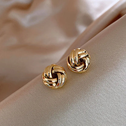 New Hiphop Punk Metal Twist Knit Knot Ball Stud Earring for Women Gold Color Female Twine Ear Jewelry Christmas Gift Brincos