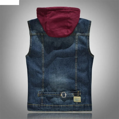New  Men's Korean Style Vest Fashion Slim Camouflage Hooded Waistcoat Casual Sport Denim Vest Sleeveless Jackets for Men 5XL