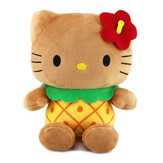 20cm Anime Sanrio Plush Doll Hello Kitty Kuromi My Melody Hawaii Limited Black Leather Kitty Plush Doll Christmas Gift