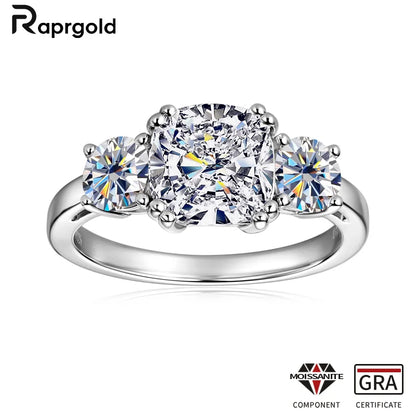 RAPRGOLD GRA Certified All Moissanite Rings for Women Original 925 Sterling Silver Ring Wedding Band Fine Jewelry Gifts Anillos