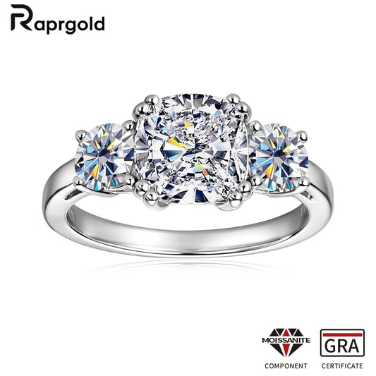 RAPRGOLD GRA Certified All Moissanite Rings for Women Original 925 Sterling Silver Ring Wedding Band Fine Jewelry Gifts Anillos