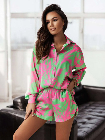 2025 Summer Casual Loose Shirt Shorts Set Women's Shirt Shorts Set of Two Print Solid Fashion Pieces for Women's Street Wear