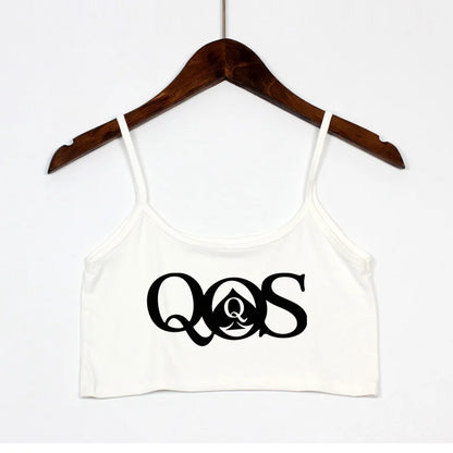 Queen Of Spades QOS Print New Fashion Sexy Crop Top Summer Women's Sexy Elastic Cotton Camis Sleeveless Short Tank Top Bar Women