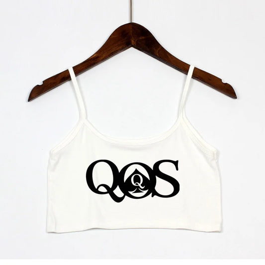 Queen Of Spades QOS Print New Fashion Sexy Crop Top Summer Women's Sexy Elastic Cotton Camis Sleeveless Short Tank Top Bar Women