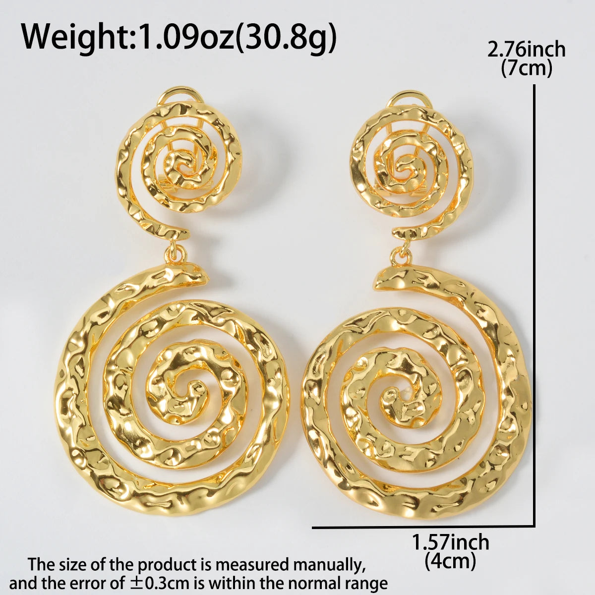 Gold Plated Hammered Heart/Round Spiral Drop Earrings Double Layer Statement Dangle Jewelry For Women Bohemian Vintage Style