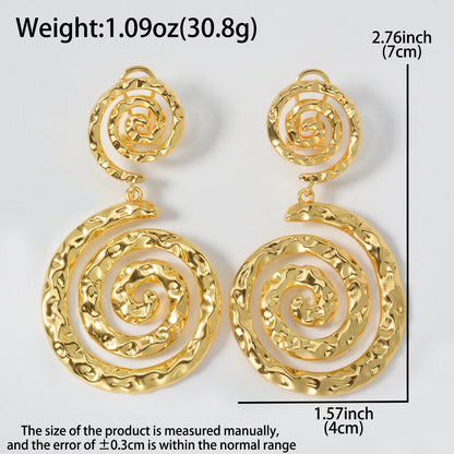 Gold Plated Hammered Heart/Round Spiral Drop Earrings Double Layer Statement Dangle Jewelry For Women Bohemian Vintage Style