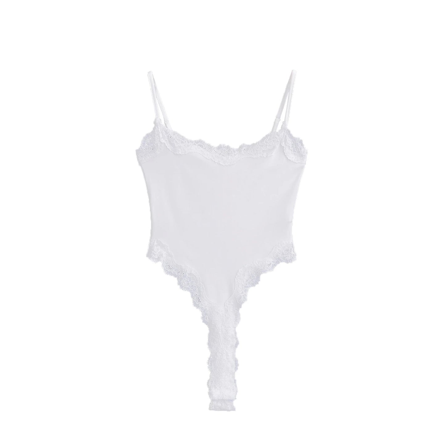 Sexy Bodysuit Tops For Women 2025 Summer Y2k Clothes Lace Panel BodySuits Women Solid Color Cami Bodysuit Backless Lace Top Pink