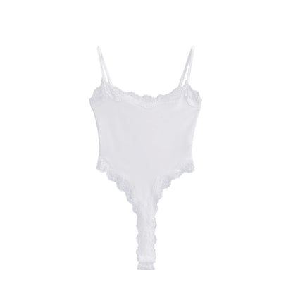 Sexy Bodysuit Tops For Women 2025 Summer Y2k Clothes Lace Panel BodySuits Women Solid Color Cami Bodysuit Backless Lace Top Pink