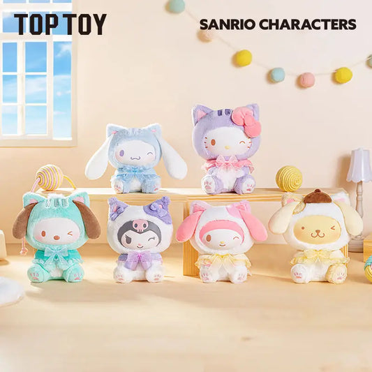 Toptoy Genuine Sanrio Family Cute Cat Series Hello Kitty Kuromi Melody Cinnamoroll Pompompompompurin Anime Blind Box Toy Gift