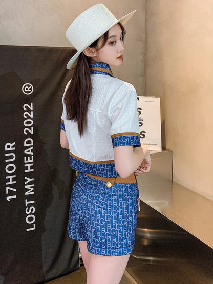 Fashion Commuter Denim Suit Women 2024 Spring Summer New Short-Sleeved To+A-Line High Waist Shorts Plus Size Casual 2-Piece Set