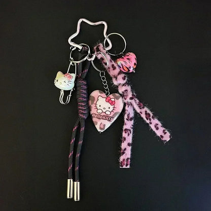 Sanrios Hellokittys Keychain Kawaii Cute Action Figure Rabbit Plush Key Chain Doll Pendant Bag Charm Accessories Keyring Ins