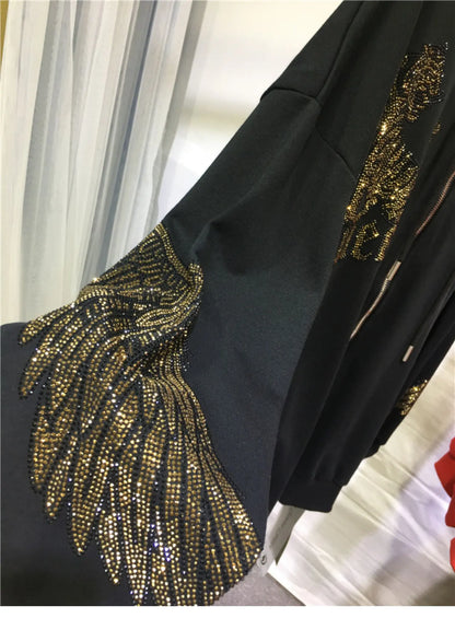 Plus Size Women Clothing Rhinestones Zip Up Hoodies & Sweatshirt Women Men Winter Autumn Luxury Brand Hoodie Woman Blouse