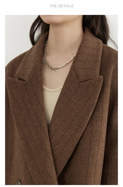 CHIC VEN Women Woolen Blazer Loose Vintage V Neck Female Jacket Suit Double Breasted Office Ladies Coat Spring Autumn 2025
