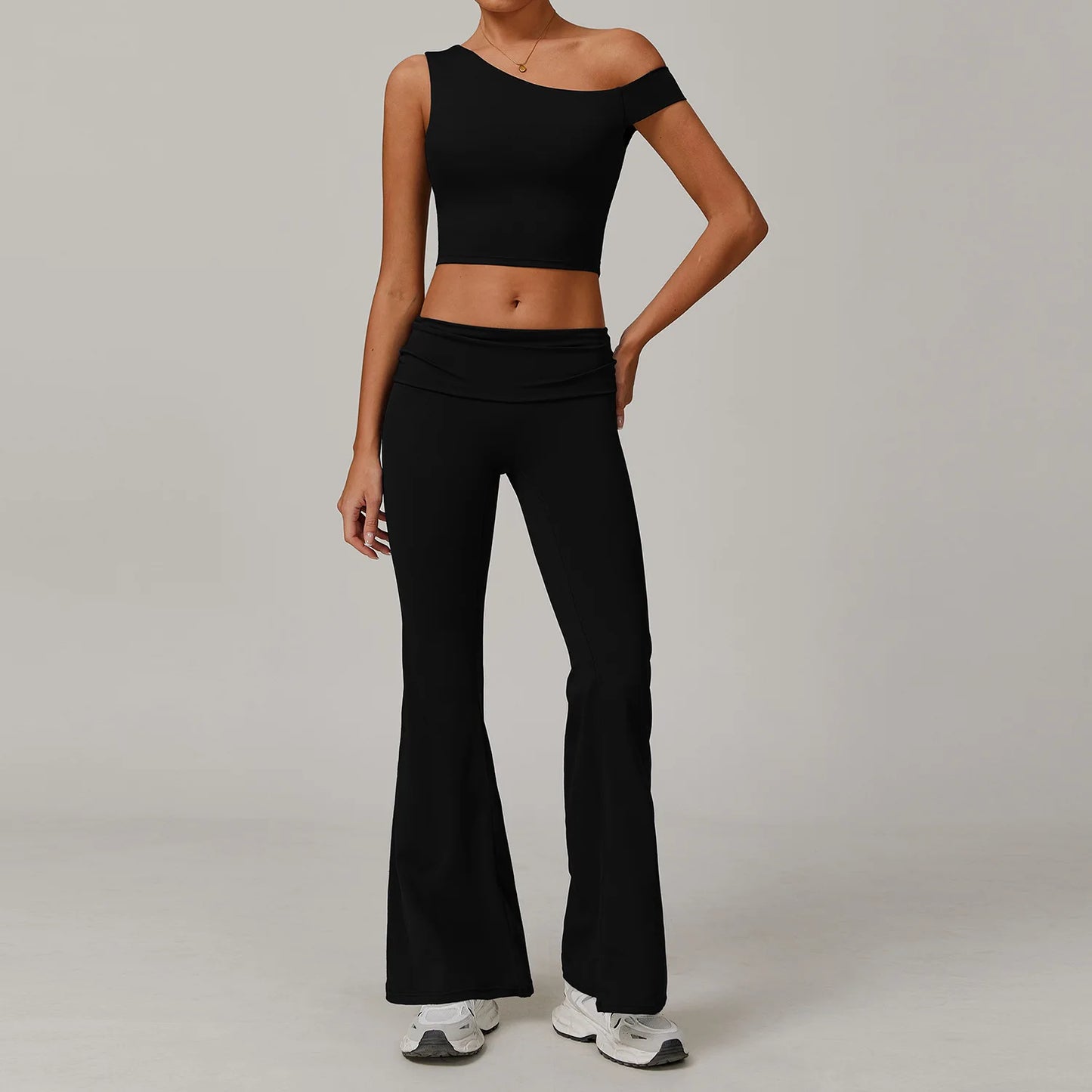 2Pcs Gym Set Sportswear Women Sports Tank Tops High Waist Stretch Flared Pant Gym Suit Fitness Clothes Activewear Workout Sets